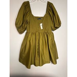 NWT Maeve Puff-Sleeved Sweetheart MIni Dress with pockets 1x green.